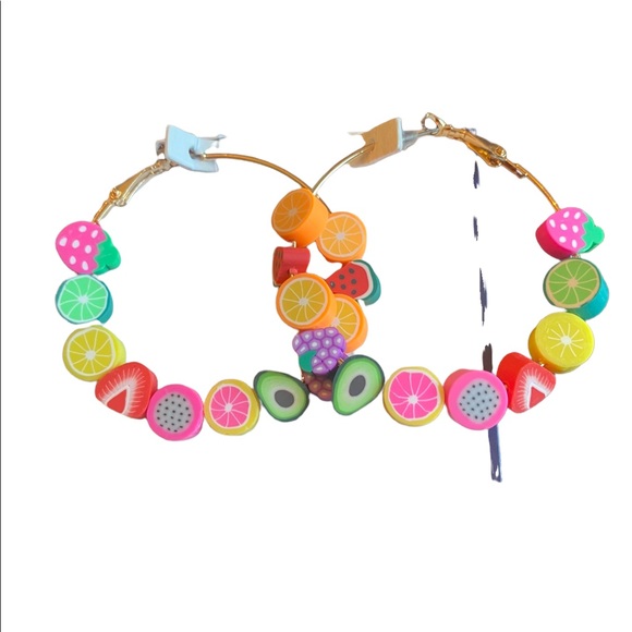 Fruit Beaded Colorful Hoop Earrings - Picture 2 of 4